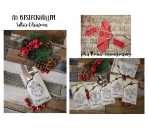 Stickserie ITH - Bestecktaschen Einsteckhüllen White Christmas mit Serviettenring